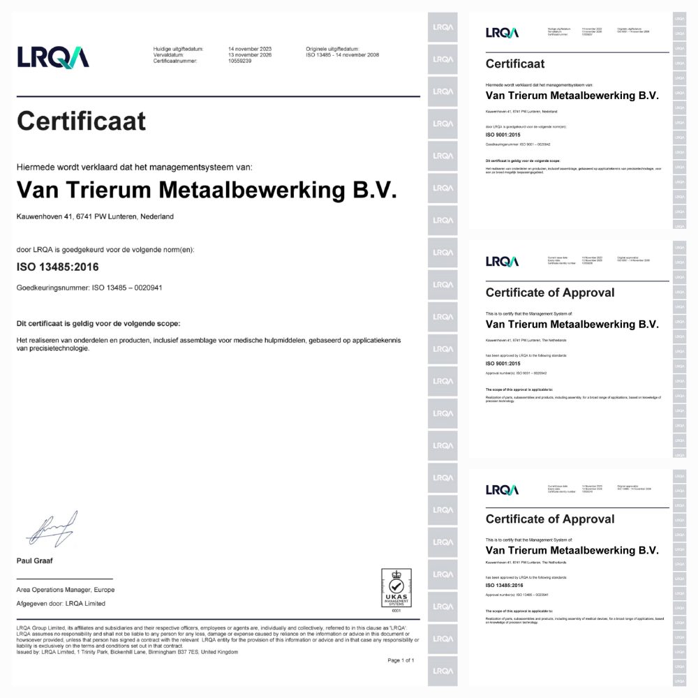 Hercertificering ISO 9001:2015 en ISO 13485:2016
