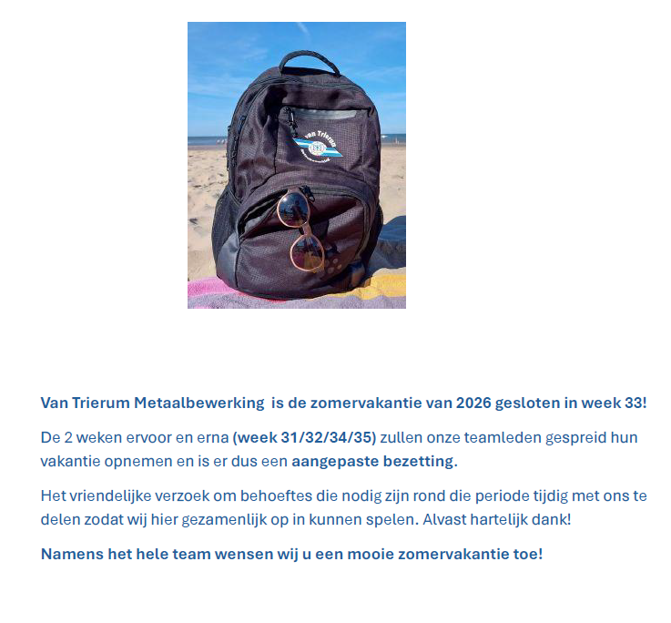 Zomervakantie sluiting 2026
